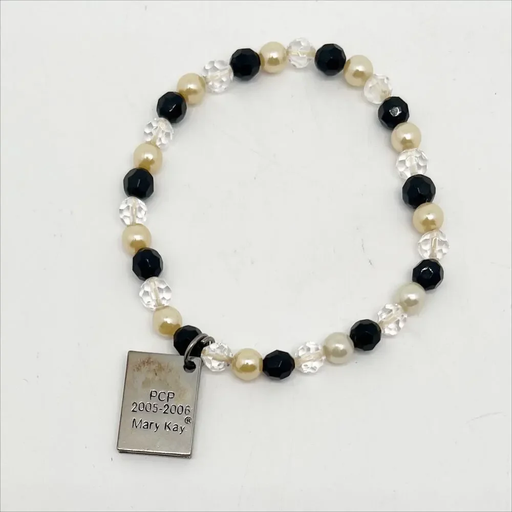 Vintage Mary Kay Beaded Bracelet with The Look Silver Tone Charm